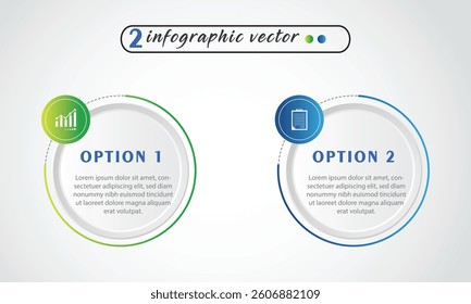 Infographic design template with icon. Timeline concept with 2 steps . Can be used for workflow layout, Presentation, diagram, banner, Vector illustration with 2 Circle with icon options