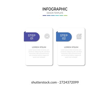 Modelo de design de infográfico com ícones e 2 opções ou etapas. Pode ser usado para diagrama de processo, apresentações, layout de fluxo de trabalho, banner, fluxograma, gráfico de informações