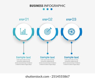 Modelo de design de infográfico com ícones e 3 opções ou etapas. Pode ser usado para diagrama de processo, apresentações, layout de fluxo de trabalho, banner, fluxograma, gráfico de informações