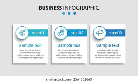 Infographic design template with icons and 3 options or steps. Can be used for process diagram, presentations, workflow layout, flow chart, info graph