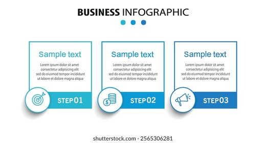 Infographic design template with icons and 3 options or steps. Can be used for process diagram, presentations, workflow layout, flow chart, info graph