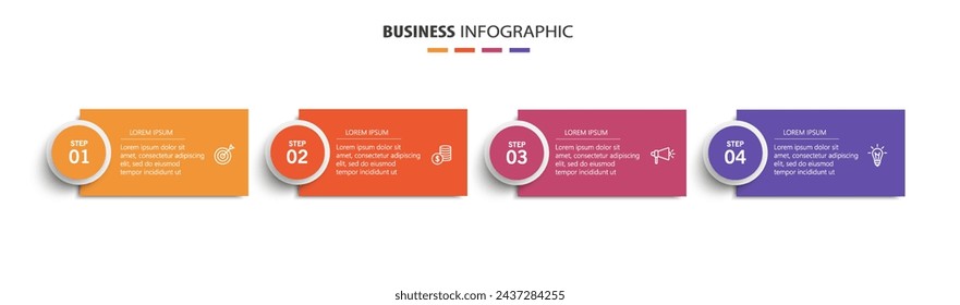 Plantilla de diseño infográfico con iconos y 4 opciones o pasos. Se puede utilizar para diagrama de proceso, presentaciones, diseño de flujo de trabajo, diagrama de flujo, gráfico de información