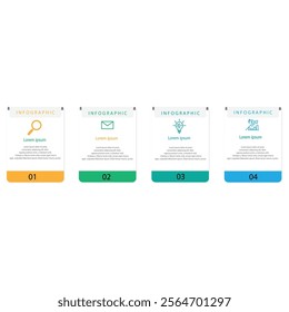 Infographic design template with icons and 4 options or steps. Can be used for process diagrams, presentations, workflow layouts, banners, flowcharts