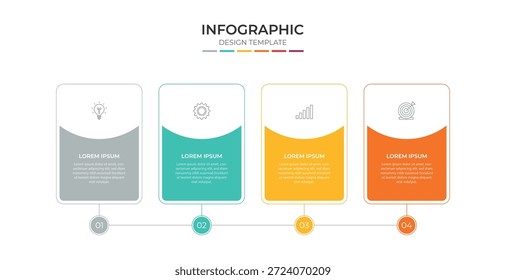 Modelo de design de infográfico com ícones e 4 opções ou etapas. Pode ser usado para diagrama de processo, apresentações, layout de fluxo de trabalho, banner, fluxograma, gráfico de informações