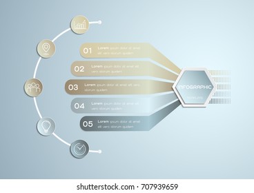 Infographic design template and icons  with 5 options part, steps or process Vector in business concept can be used for workflow layout, business step options, web design, presentation, annual report.