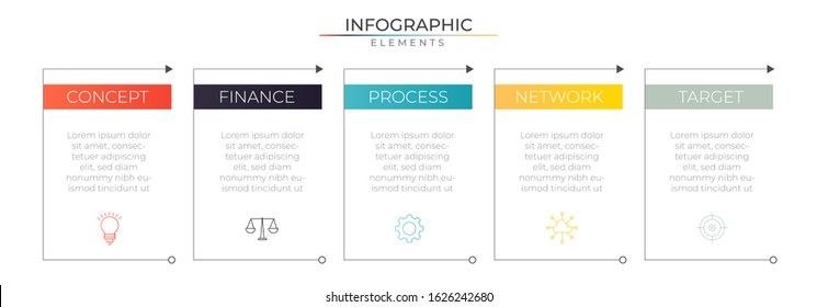 Infographic design template with icons and five thin line options. Vector for company and corporate business project and presentation. Eps 10