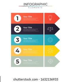 Infographic design template with icons and five vertical data process step. Vector for company and corporate business project and presentation. Eps 10