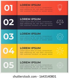 Infographic design template with icons and five data visualization. Vector for company and corporate business project and presentation. Eps 10