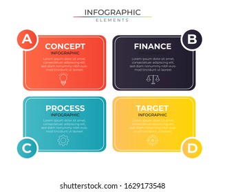 Infographic design template with icons and four colorful rounded rectangle process. Vector for company and corporate business project and presentation. Eps 10