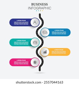 Infographic design template with icons and integrated circle steps process. vector illustration for presentation, diagram, web, banner