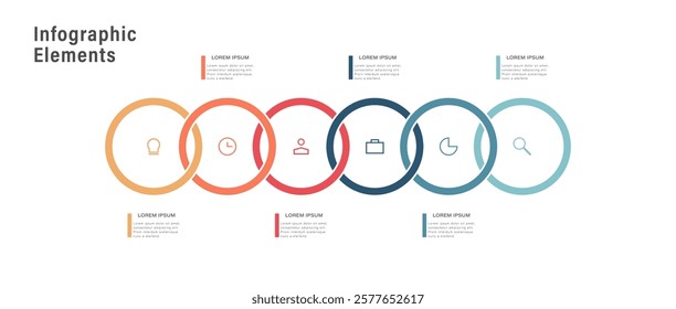 Infographic design template with intersecting circles and 6 steps or options
