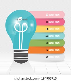 Infografische Design-Vorlage. Glühbirne mit bunten Infografik-Papiervorlage, Vektorgrafik.