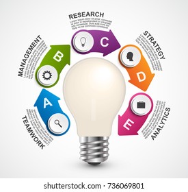 Infographic design template. Light bulb with arrows in a circle. Infographics for business presentations or information banner. 