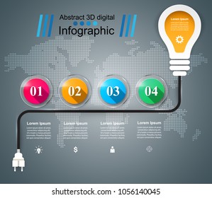 Infographic design template and marketing icons. Bulb icon. Light icon.