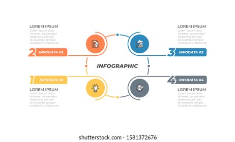 Infographic design template with marketing icons and thin line simple elements. Business concept with 4 options, steps or process. Vector illustration.