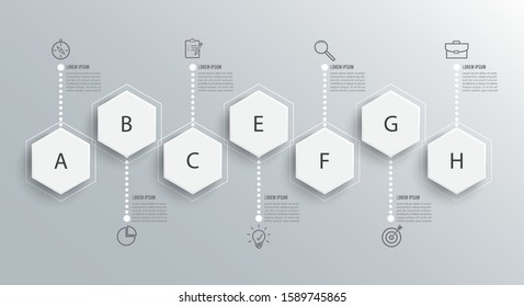 Infographic design template and marketing icons. Template for diagram, graph, presentation and round chart. Business concept with 7 options, parts, steps or processes. Data visualization.