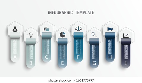 Infographic design template and marketing icons. Template for diagram, graph, presentation and round chart. Business concept with 8 options, parts, steps or processes. Data visualization.