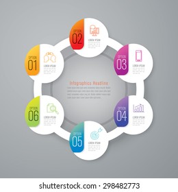 Infographic design template and marketing icons, Business concept with 6 options, parts, steps or processes. Can be used for workflow layout, diagram, number options, web design.   