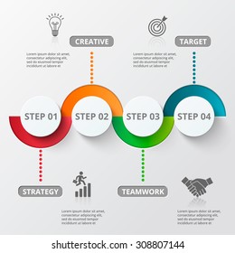 Infographic design template and marketing icons. Template for diagram, graph, presentation and round chart. Business concept with 4 options, parts, steps or processes. Data visualization.