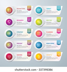 Info-graphic design template and marketing icons, Business concept with 10 options, parts, steps or processes. used for work-flow layout, diagram, banner, number options, graphic or web design.