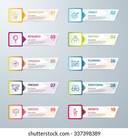 Info-graphic design template and marketing icons, Business concept with 10 options, parts, steps or processes. used for work-flow layout, diagram, banner, number options, graphic or web design.