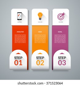Infographic design template with marketing icons. Vector banner in the form of curved paper strips. Business concept with 3 steps, parts, options