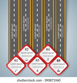 Infographic design template and marketing icons. List of 10 items. Road illustration.