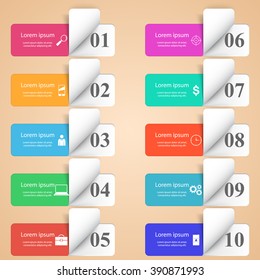 Infographic design template and marketing icons. List of 10 items.