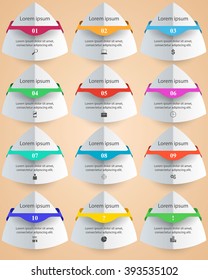 Infographic design template and marketing icons. List of 12 items.