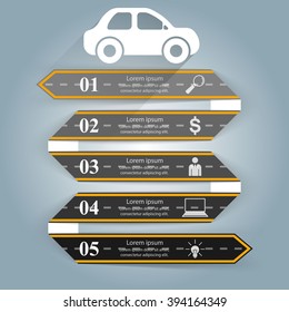 Infographic design template and marketing icons. Car icon. Abstract road.