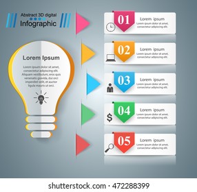 Infographic design template and marketing icons. Bulb icon. Light icon.