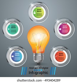 Infographic design template and marketing icons. Bulb icon. Light icon.