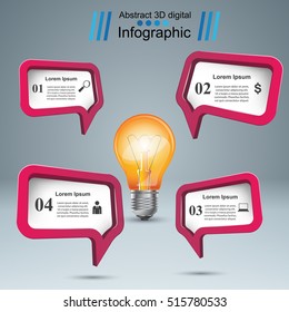 Infographic design template and marketing icons. Bulb icon. Light icon.