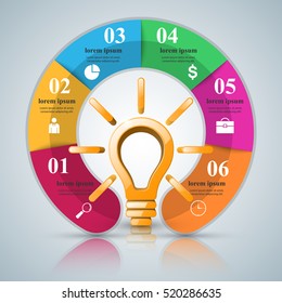Infographic design template and marketing icons. Bulb icon. Light icon.