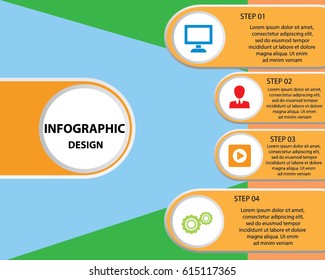 Infographic design template and marketing icons, Business concept with 4 options, parts, steps or processes. Can be used for workflow layout, diagram, number options, Vector illustration