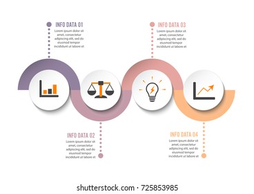 Infographic design template and marketing icons. Template for diagram, graph, presentation and round chart. Business concept with 4 options, parts, steps or processes. Data visualization.