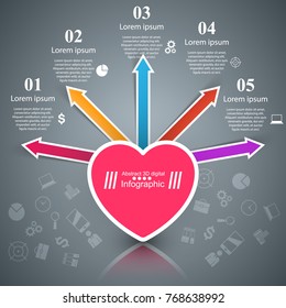  Infographic design template and marketing icons. Heart icon.