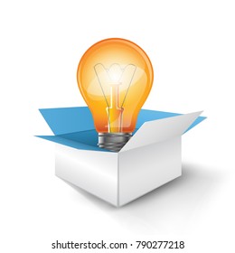 Infographic design template and marketing icons. Bulb, box icon.