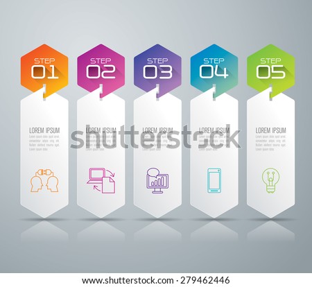 Infographic design template and marketing icons, Business concept with 5 options, parts, steps or processes. Can be used for workflow layout, diagram, number options, web design.   