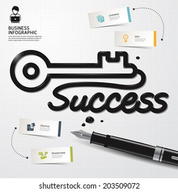 Infographic Design template minimal style Business Ink shaped key success on paper. Vector illustration. 