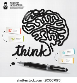 Infographic Design template minimal style Business Ink shaped brain thinking on paper. Vector illustration. 