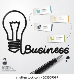 Infographic Design template minimal style Business Ink shaped bulb thinking on paper. Vector illustration. 