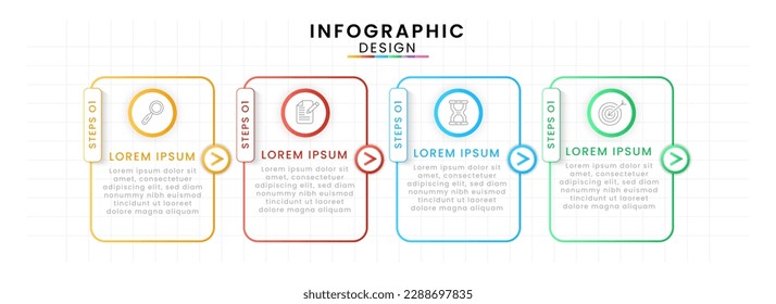 Infographic design template. Modern Timeline 4 step level, digital marketing data. Business workflows network project template for presentation and report.