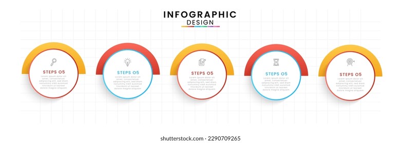 Infographic design template modern timeline. 5 options or steps, Business project template for presentation and report.