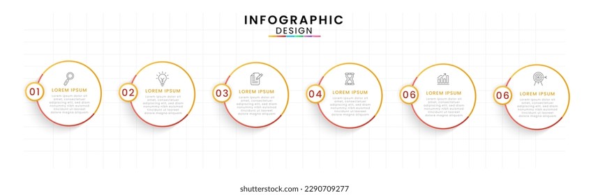 Infographic design template modern timeline. 6 options or steps, Business project template for presentation and report.