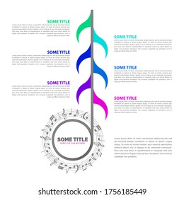 Infographic design template. Music concept with 6 steps. Can be used for workflow layout, diagram, banner, webdesign. Vector illustration