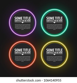 Infographic design template. Neon circles. Four steps. Vector illustration