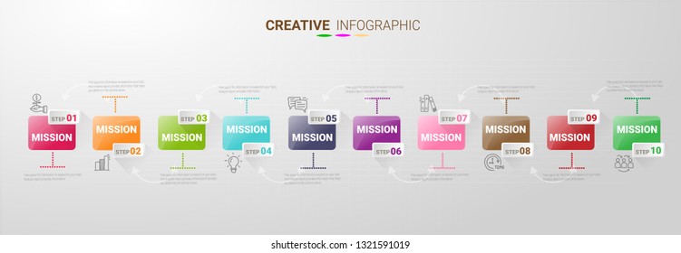 Infographic design template with numbers 10 option can be used for workflow layout, diagram, number step up options.