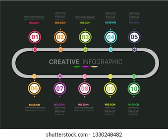 Infographic design template with numbers 10 option for Presentation infographic, Timeline infographics, steps or processes.  Vector illustration.