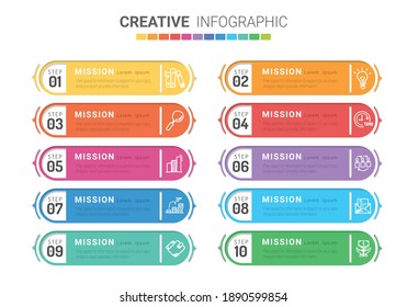 Infographic design template with numbers 10 option can be used for workflow layout, diagram, number step up options. 